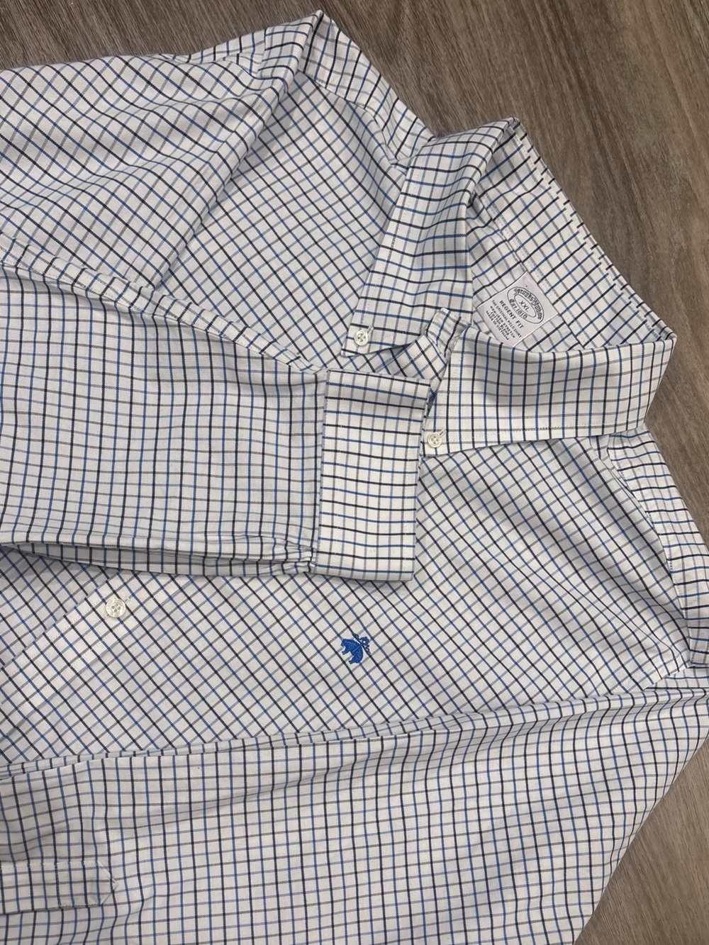 Brooks Brothers Shirt Mens XXL Regent Fit Non Iron Stretch Blue Grid Button Down